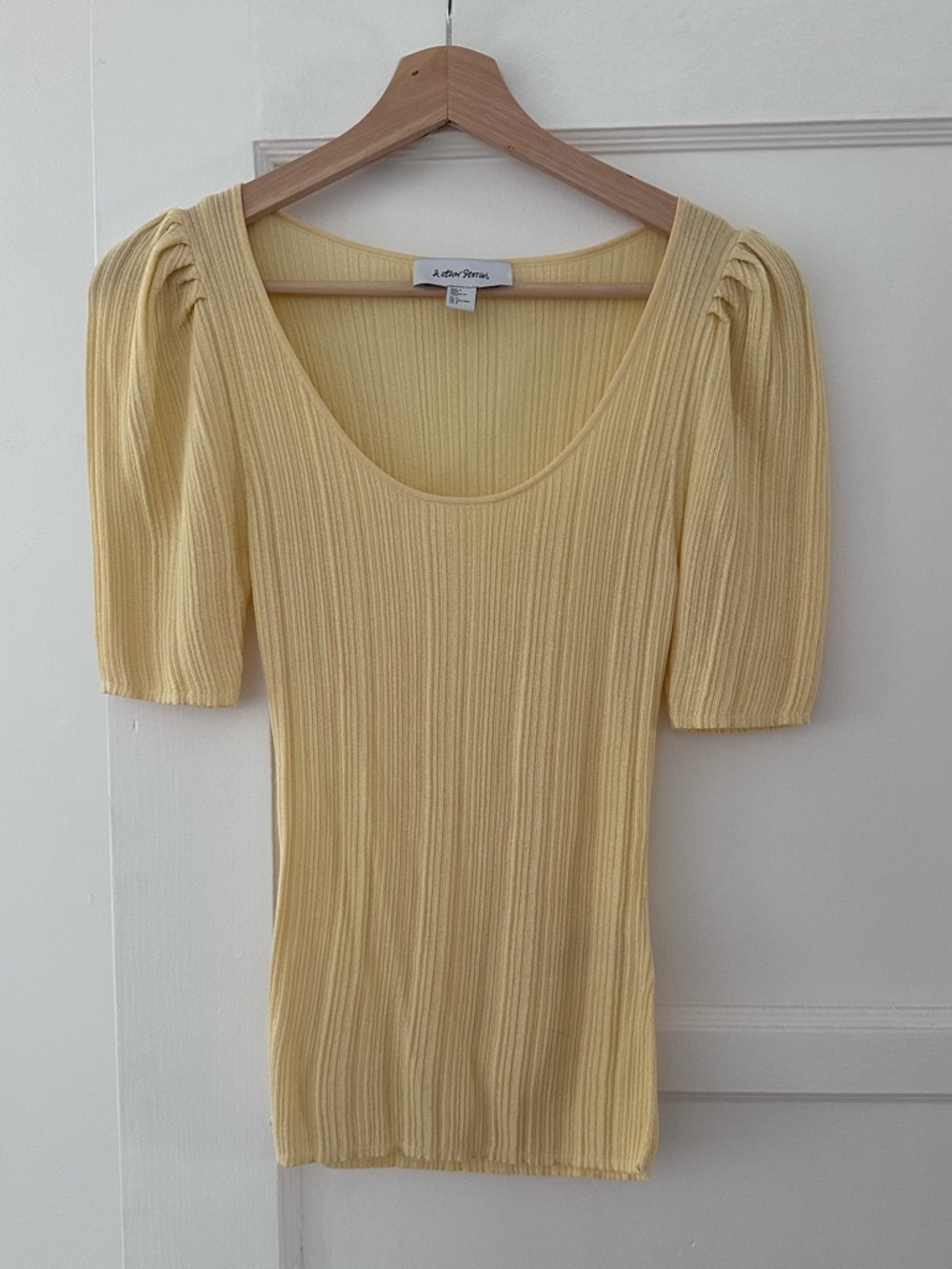 & Other Stories Butter Yellow Ribbed Puff Sleeve Top, Size S